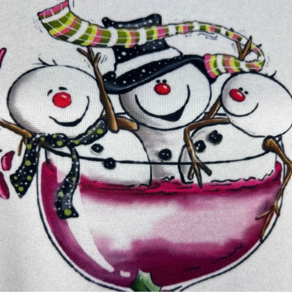 Festive Snowman Wine Glass Sweatshirt – White & Pink Trim – Size Large - Picture 10 of 11